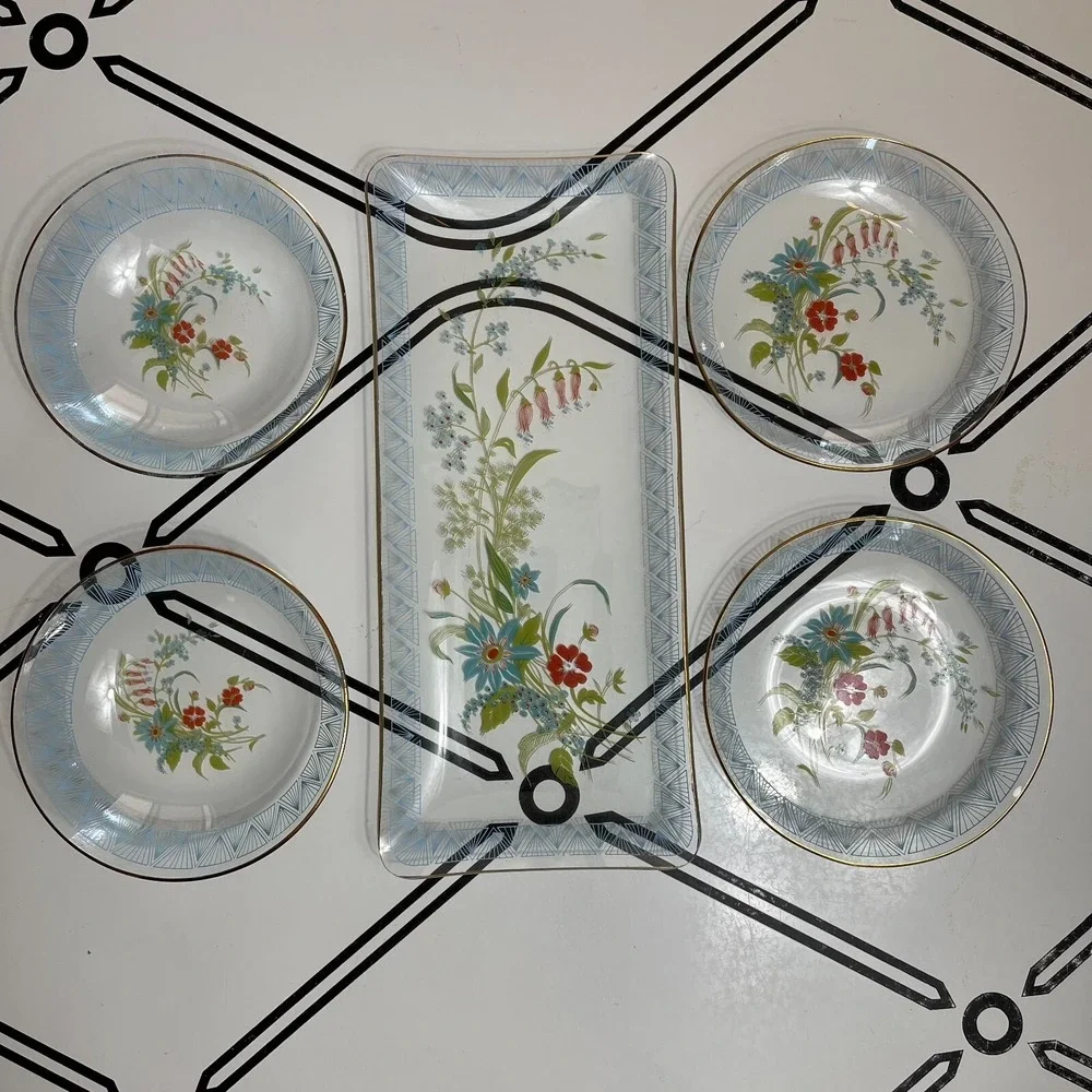 Mid Century Wildflowers Serving Tray, Bowls, & Plates‎ Set of 5